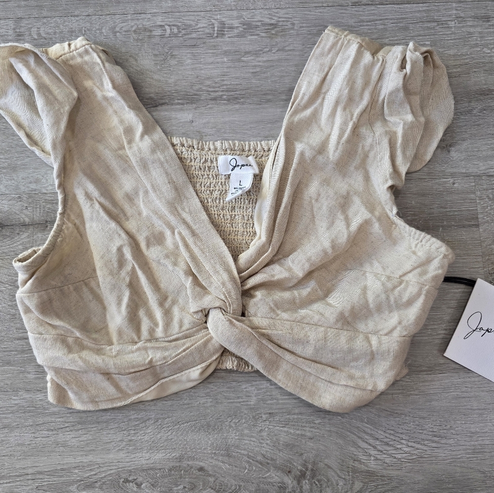 Japna | Beige Twist Front Crop Top